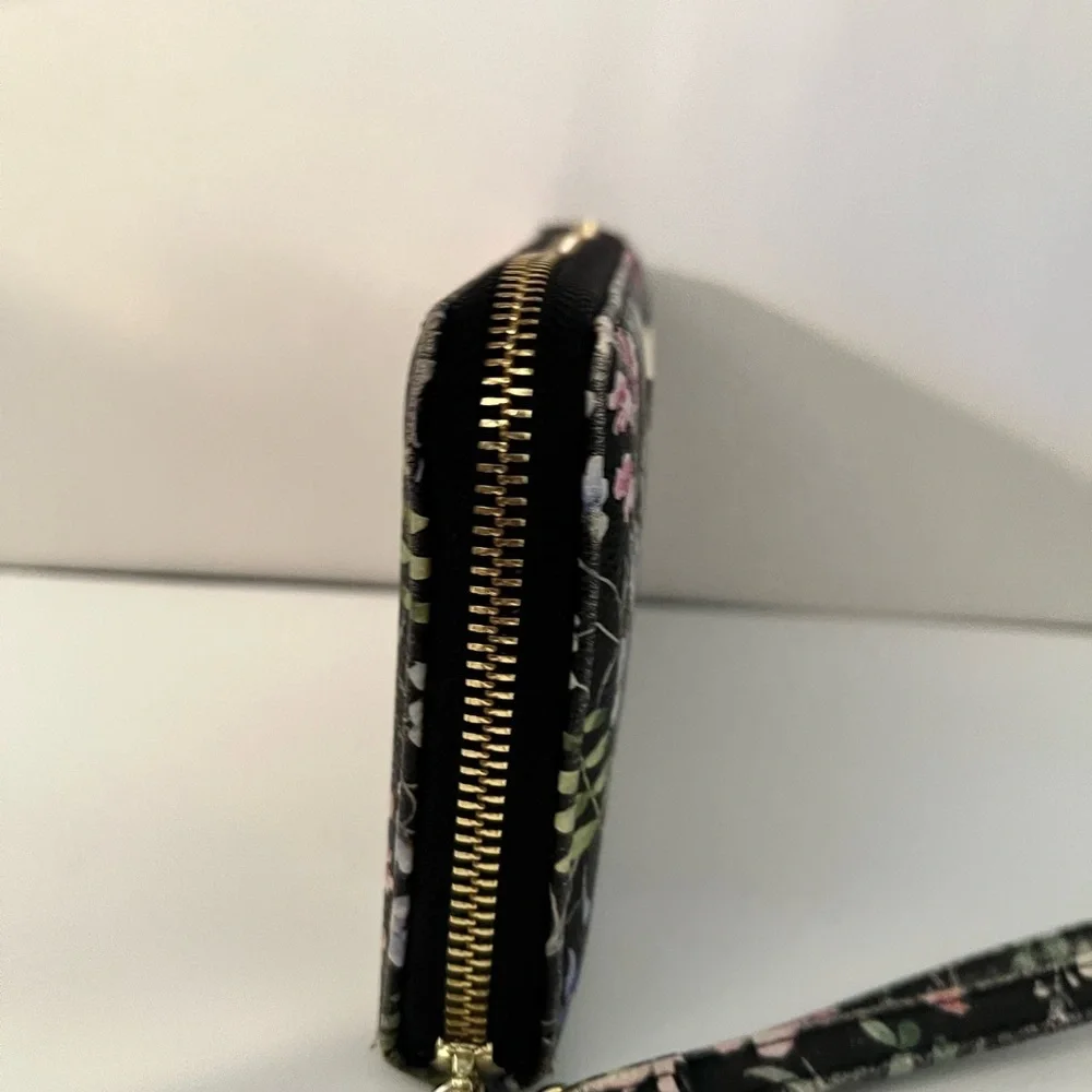 Betsey Johnson Watercolor Black Floral Large Clutch Zip-Around Wallet